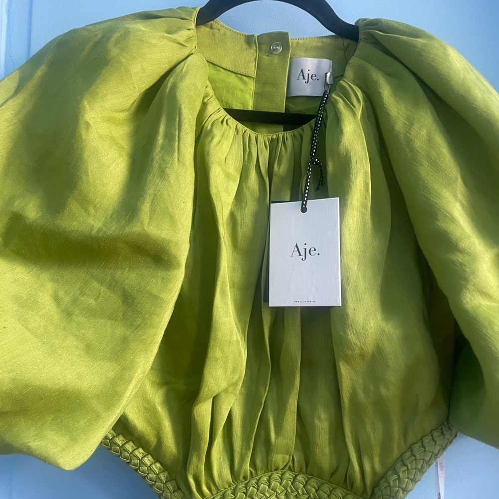 Aje Capucine Lime Green Midi Dress with Puff Sleeves - Picture 4 of 4